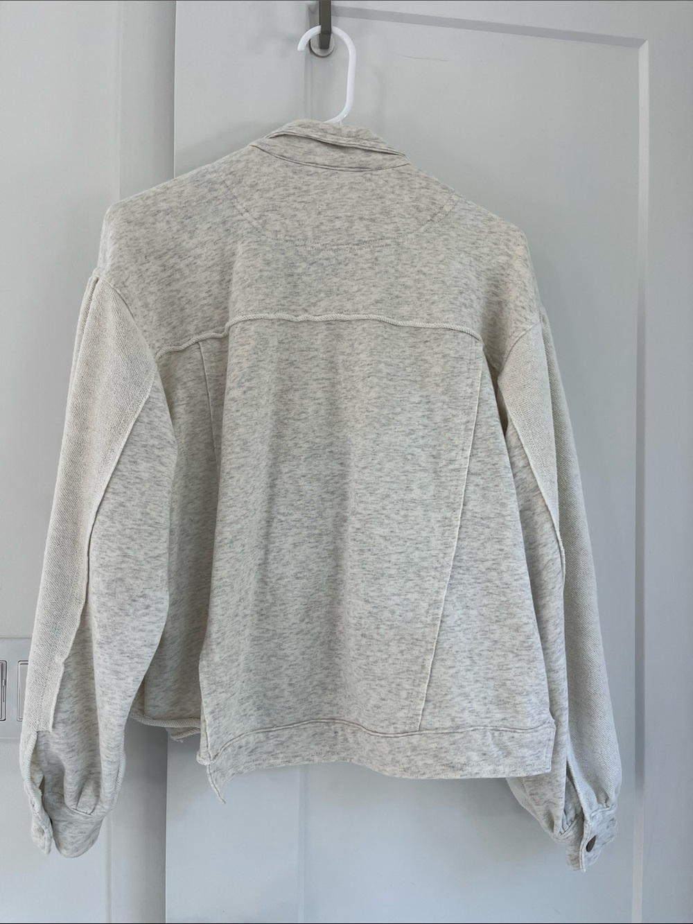 POL Cream Heather Gray Raw Hem Balloon Sleeve Crop Jacket Sweatshirt Shacket M - Picture 6 of 11